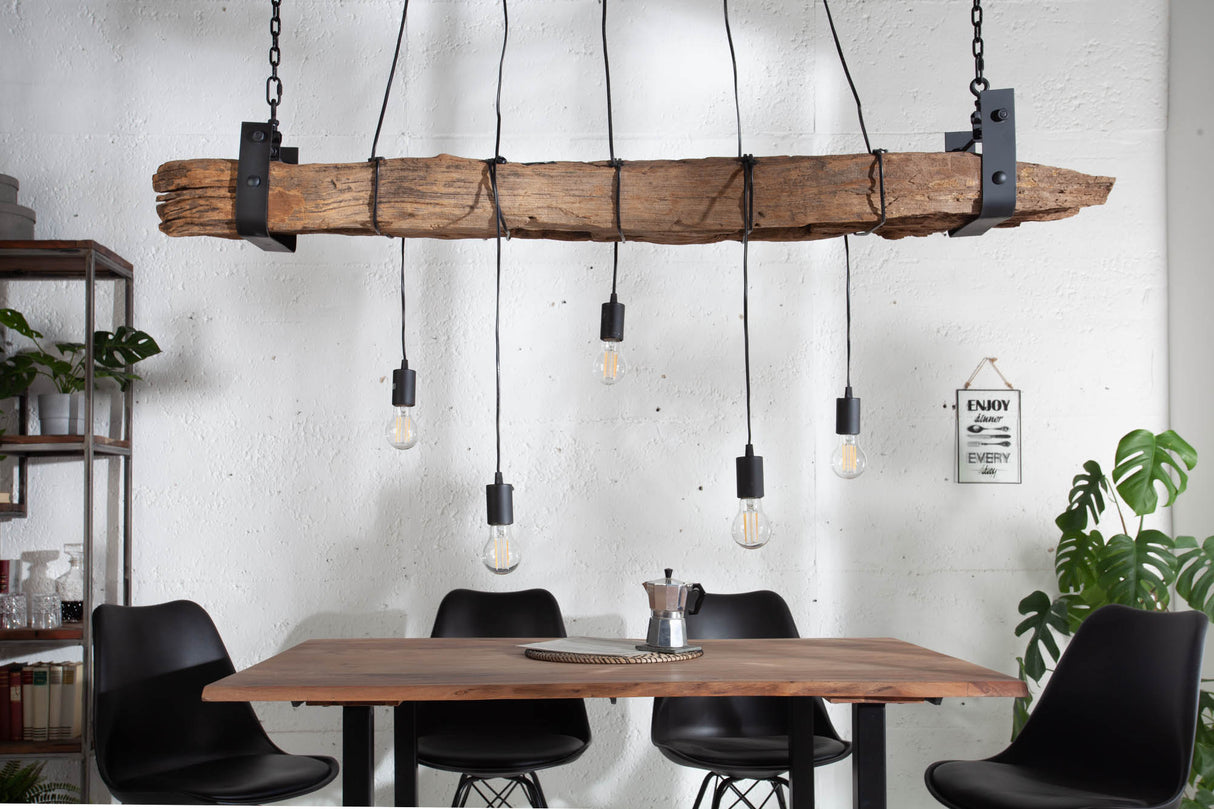 Pendelleuchte BARRACUDA 152cm für 5 Glühbirnen Recyclingholz