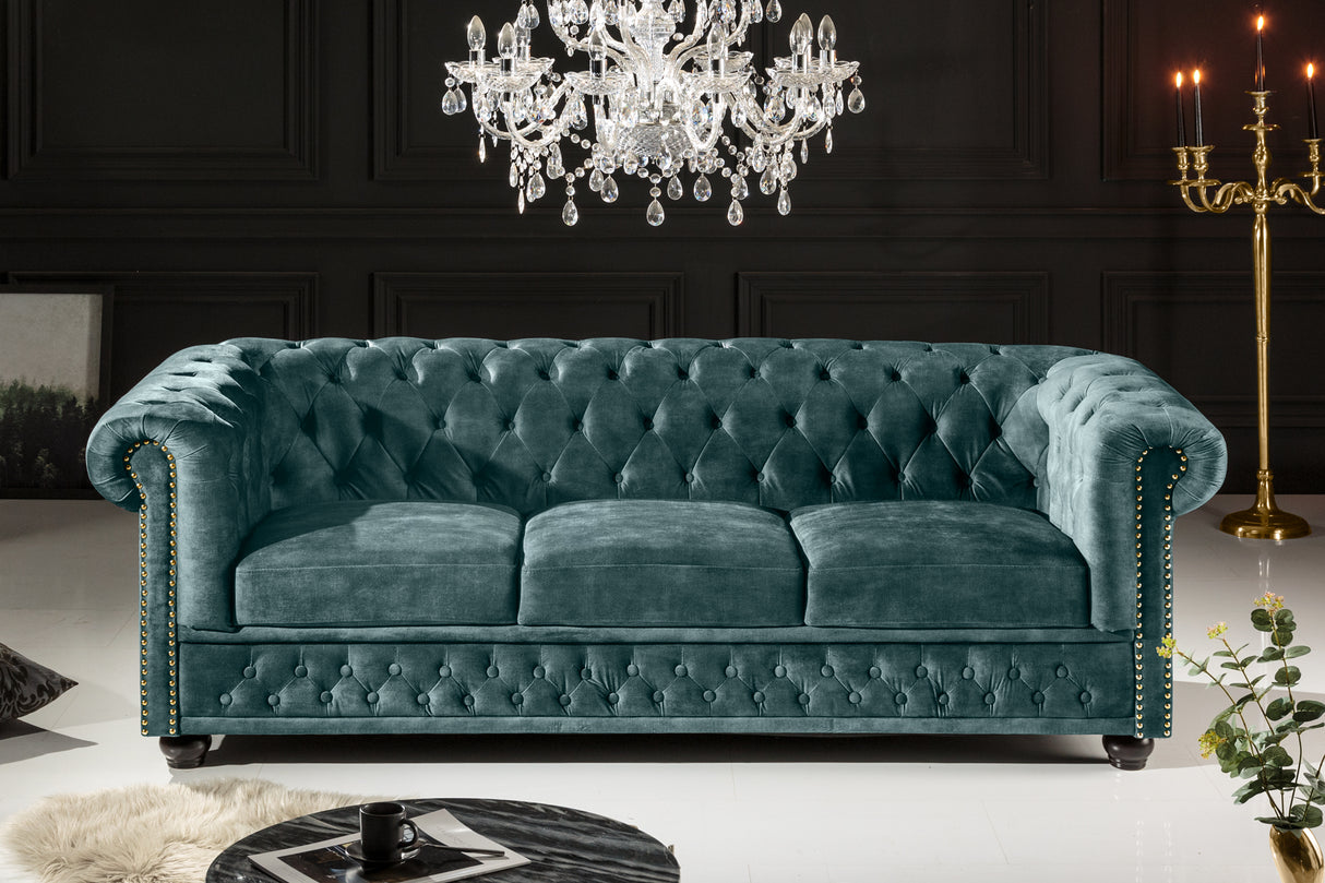 Sofa CHESTERFIELD 205cm 3-seater velvet teal