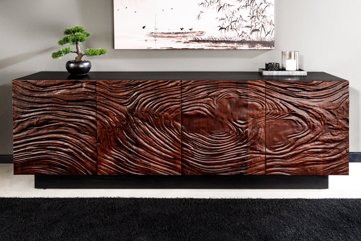 Sideboard FLUID 175cm 3D acacia wood black and dark walnut brown