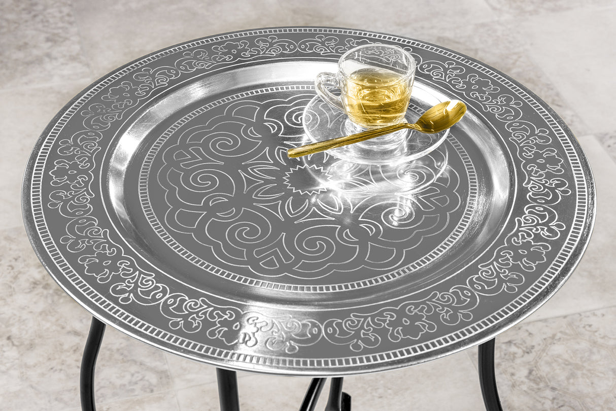 Side table MARRAKESH 50cm silver hammer stroke design removable tray