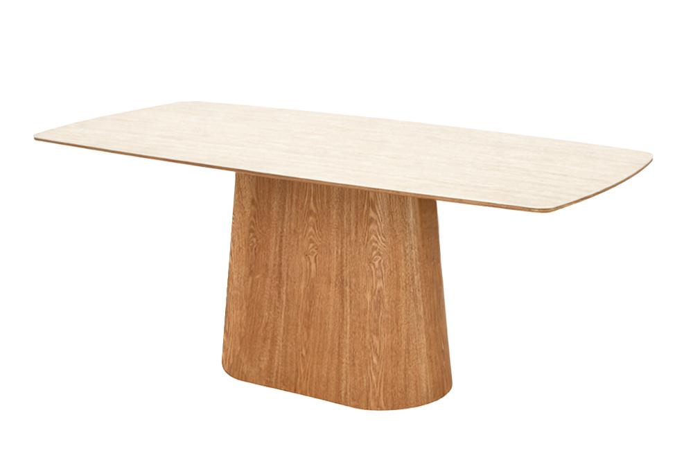Dining table UNIQUE 200cm oak wood verneered w/ ceramic top white marble light brown