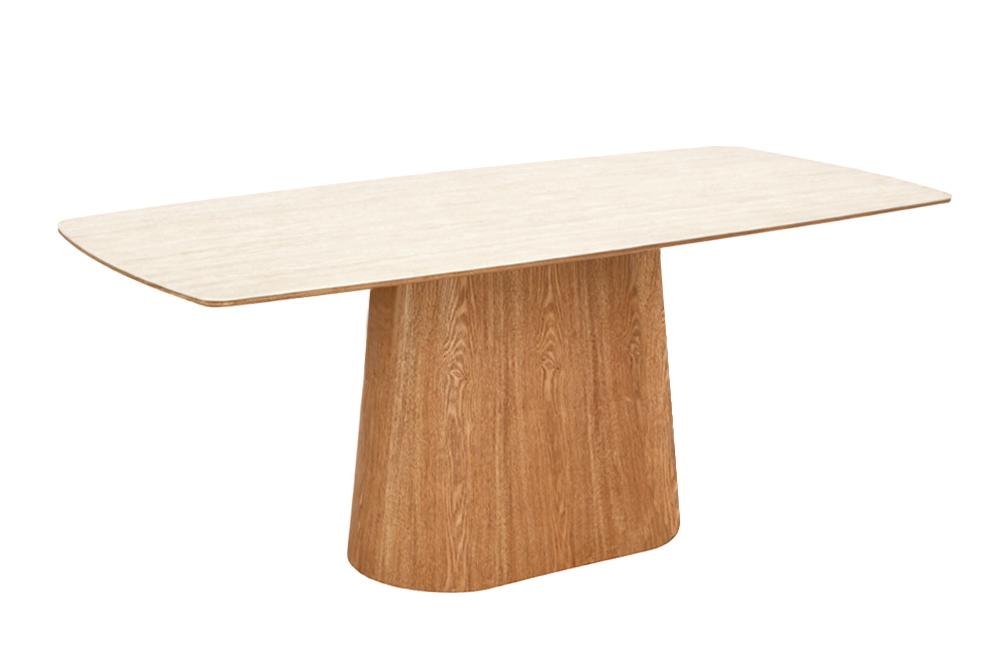 Dining table UNIQUE 200cm oak wood verneered w/ ceramic top white marble light brown