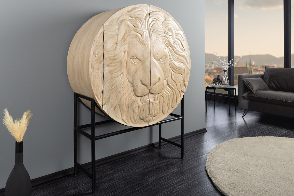 Highboard LION 140cm 3D mango wood white frame black