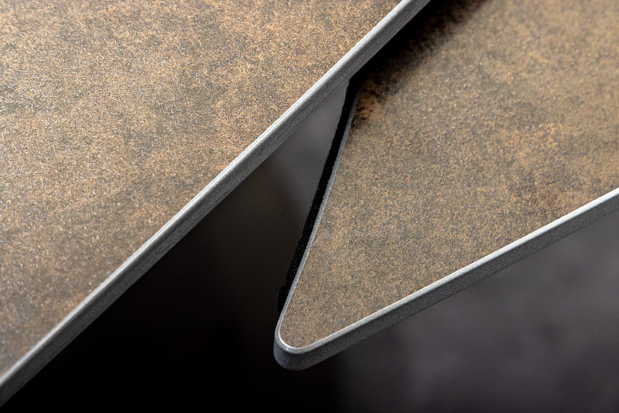 Dining table INCEPTION 130-190cm extendable w/ bronze rack oval ceramic top rust look