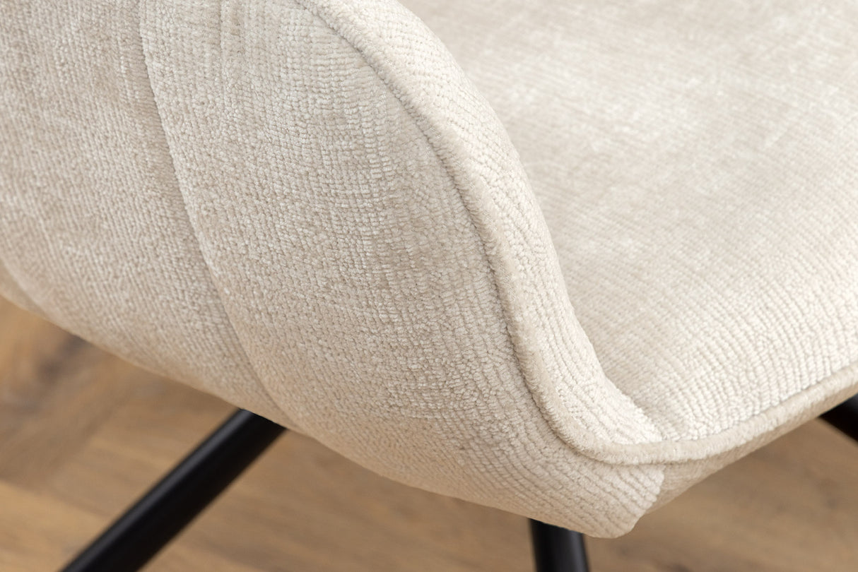 Drehstuhl UNIQUE 180° mit Armlehnen Chenillestoff champagnerbeige und schwarzen Beinen