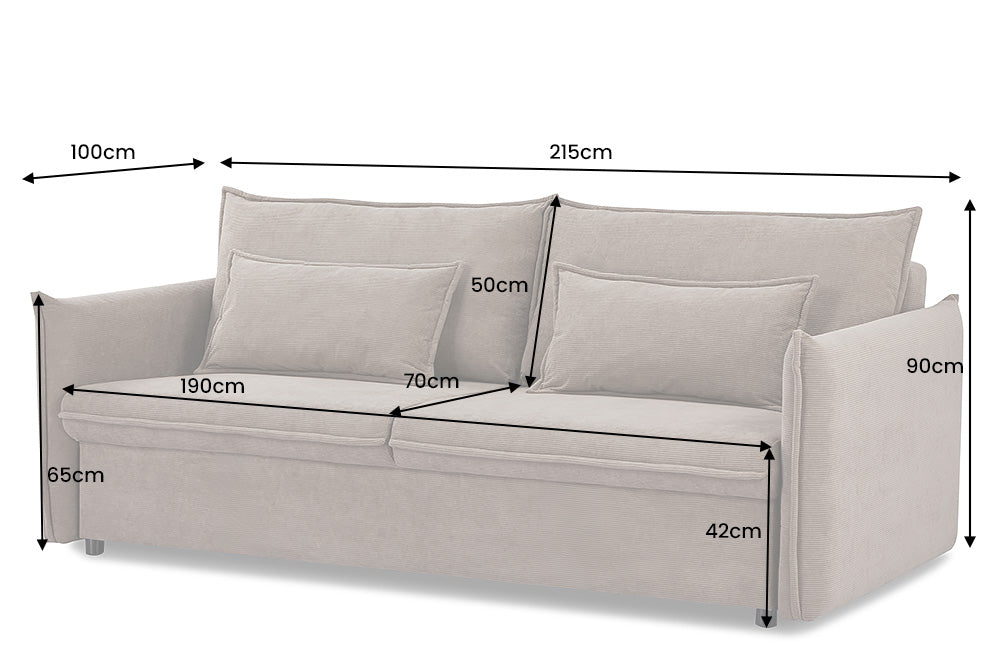 Sofa bed APARTMENT 215cm 3-seater cord grey w/ storage space