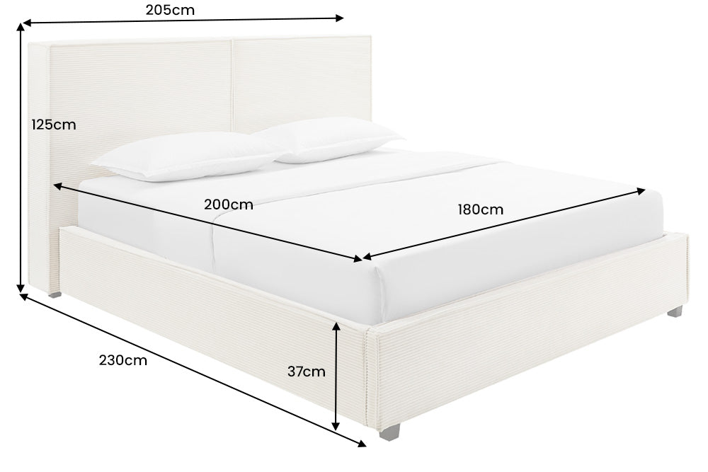 Bed ROCCO 180x200cm cord beige w/ storage space