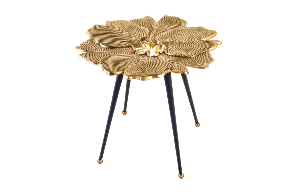 Coffee table GINKGO LEAVES 55cm gold with black legs