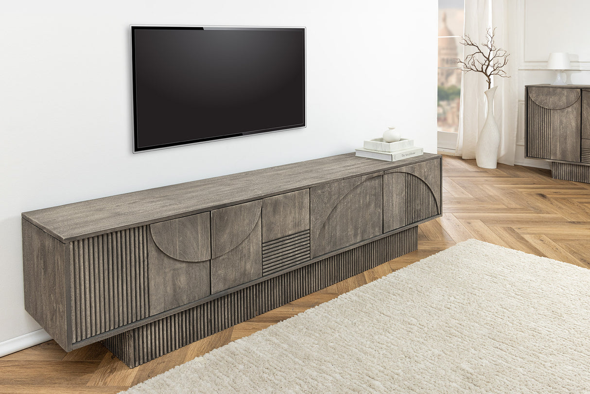 TV-Board ART DECO 200cm 3D Mangoholz Rauchgrau Optik