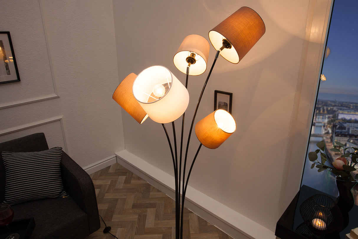Floor lamp LEVELS 176cm 5 linen shades white beige brown