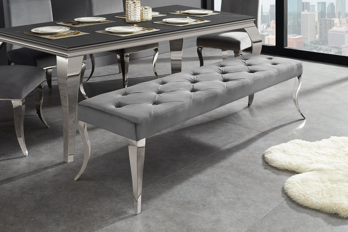 Bench MODERN BAROCK 170cm stainless steel legs silver velvet grey