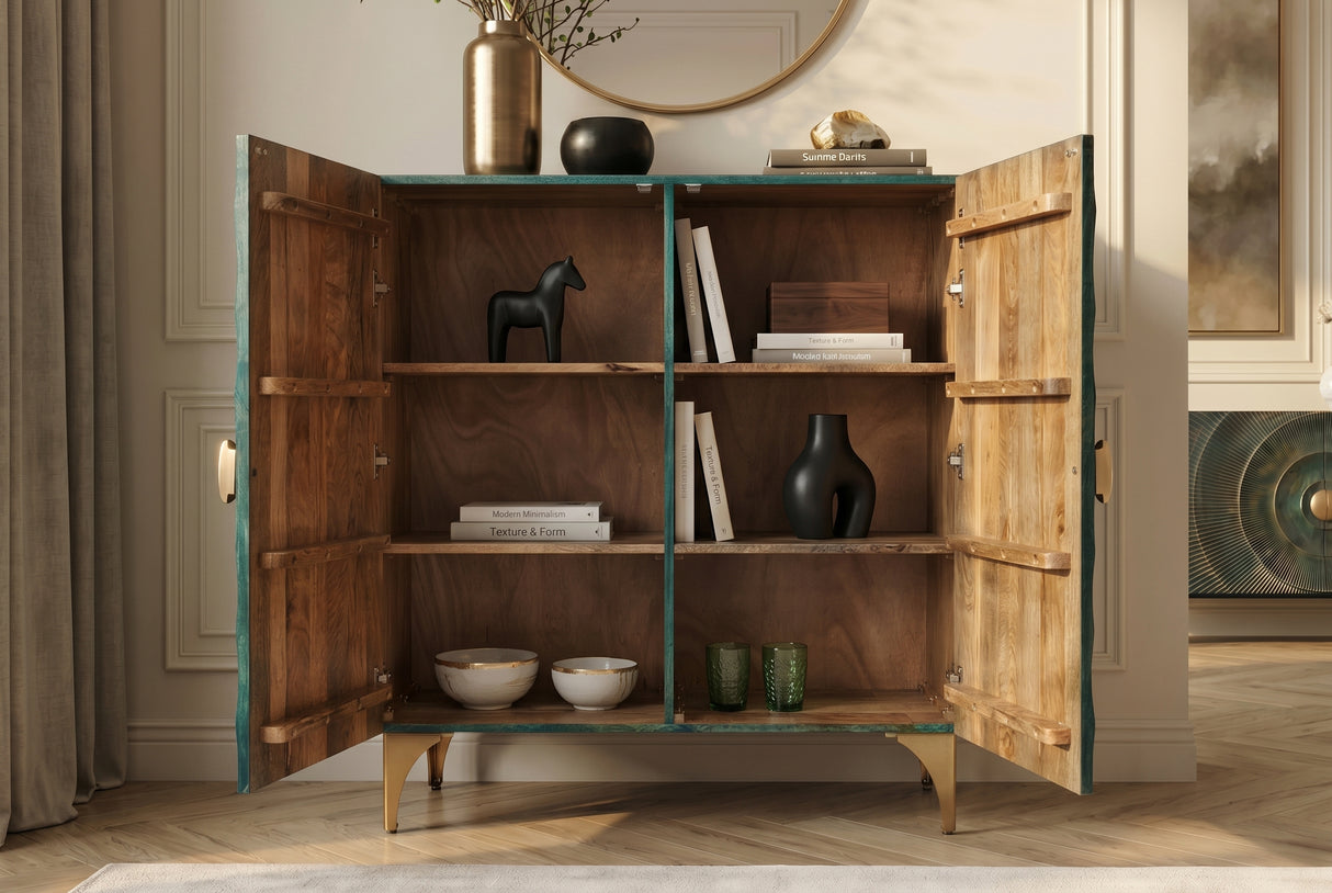 Highboard GOLDEN SUNSET 120cm 3D mango wood turquoise