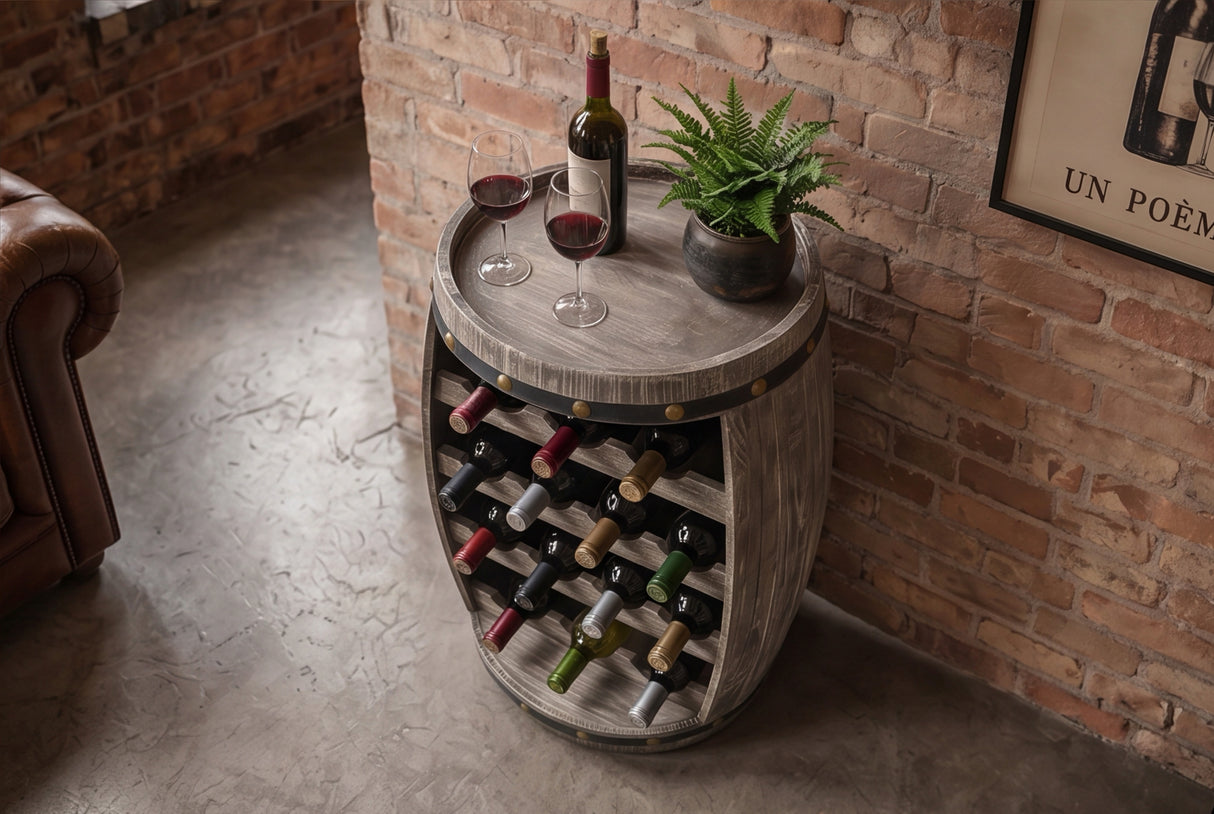 Weinregal BODEGA 60 cm für 14 Flaschen, Tannenholz, graubraun