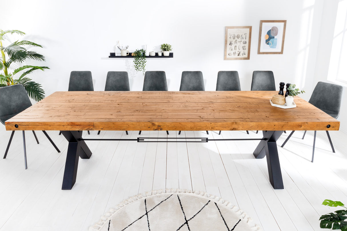 Dining table THOR 300cm X-legs pinewood vintage brown