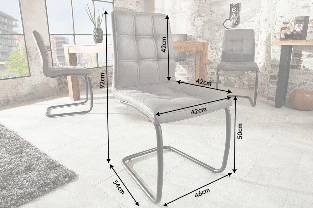 Cantilever chair MODENA microfibre grey with black iron legs