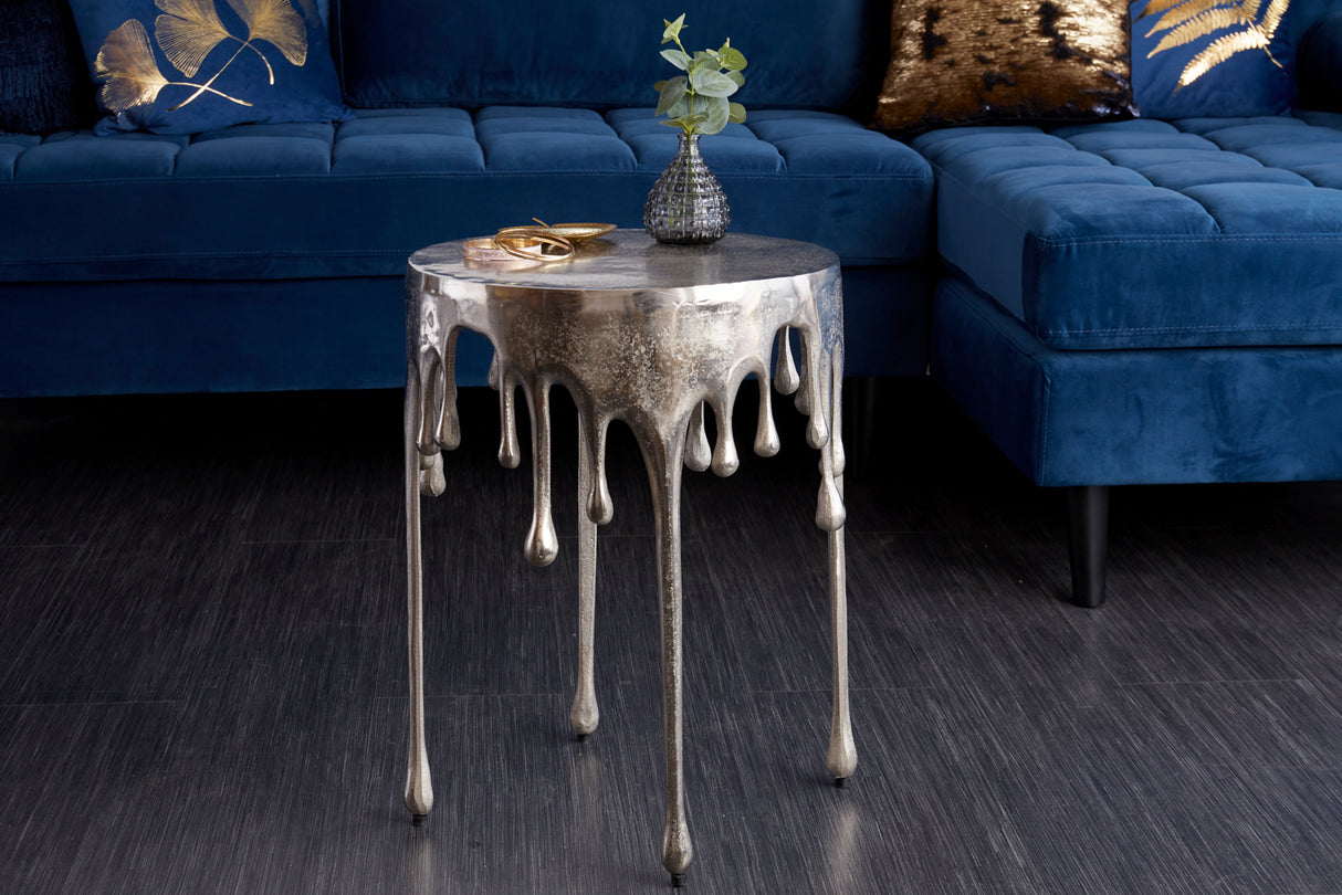 Side table LIQUID LINE Ø 50cm round silver