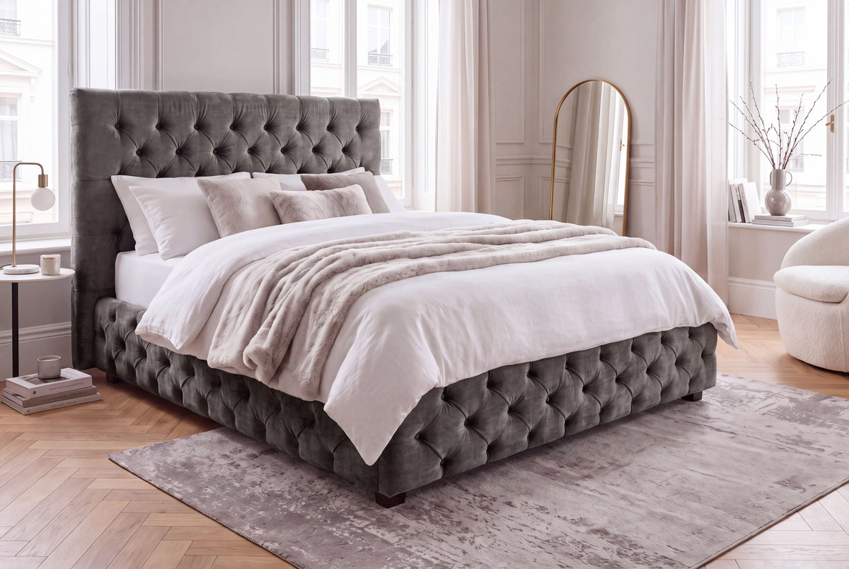 Bett PARIS CHESTERFIELD 160x200cm Samt olivgrau