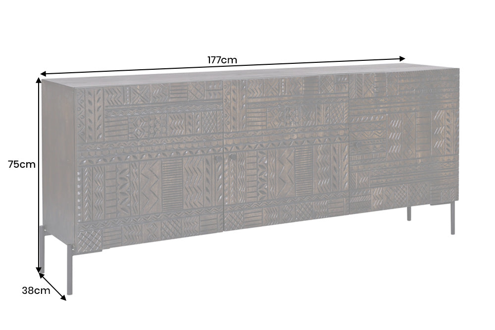 Sideboard TRIBAL 180cm 3D Antik-Look Mangoholz dunkelbraun