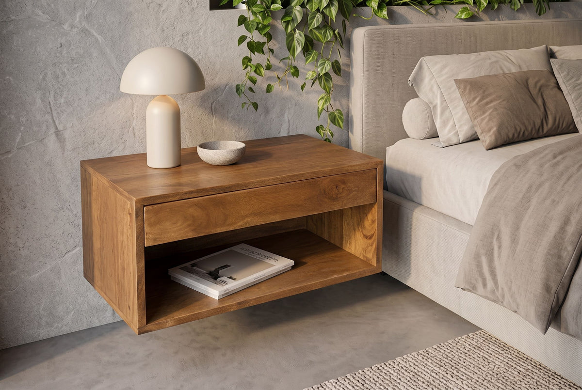 Bedside table PURE 50cm hanging mango wood brown honey finish