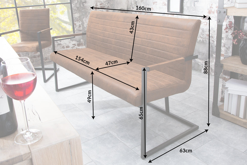 Bench LOFT 160cm with armrests microfibre vintage brown