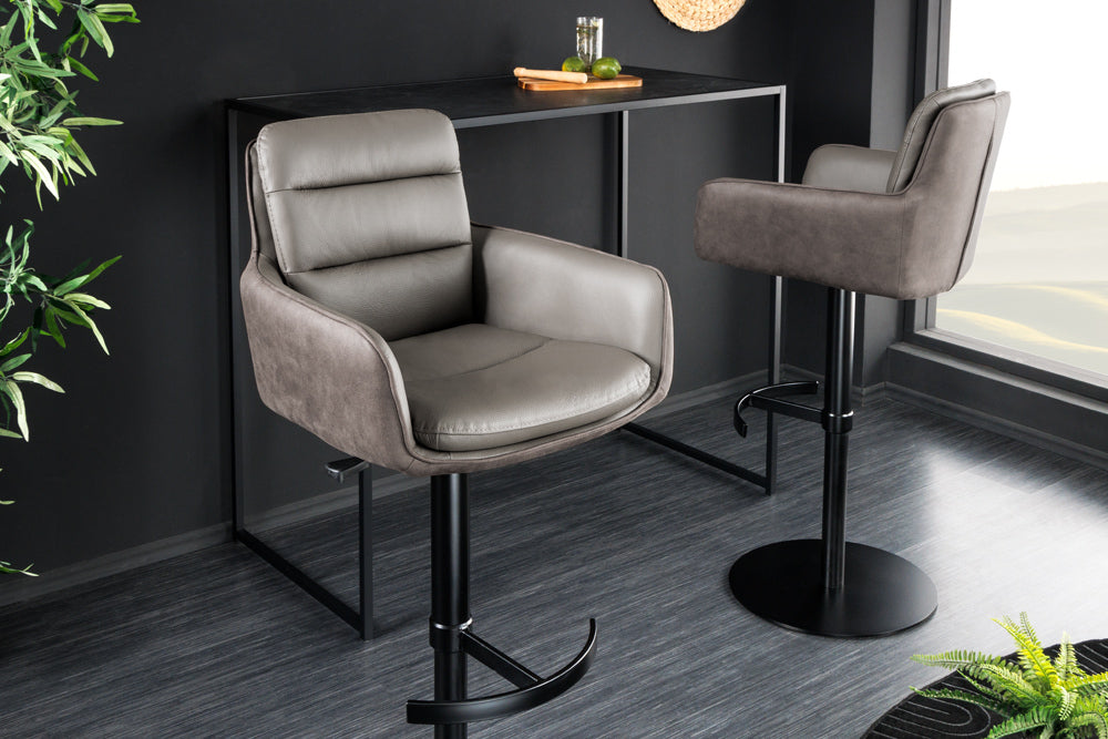 Bar stool BIG GEORGE w/ armrests microfibre leather taupe rotatable height adjustable