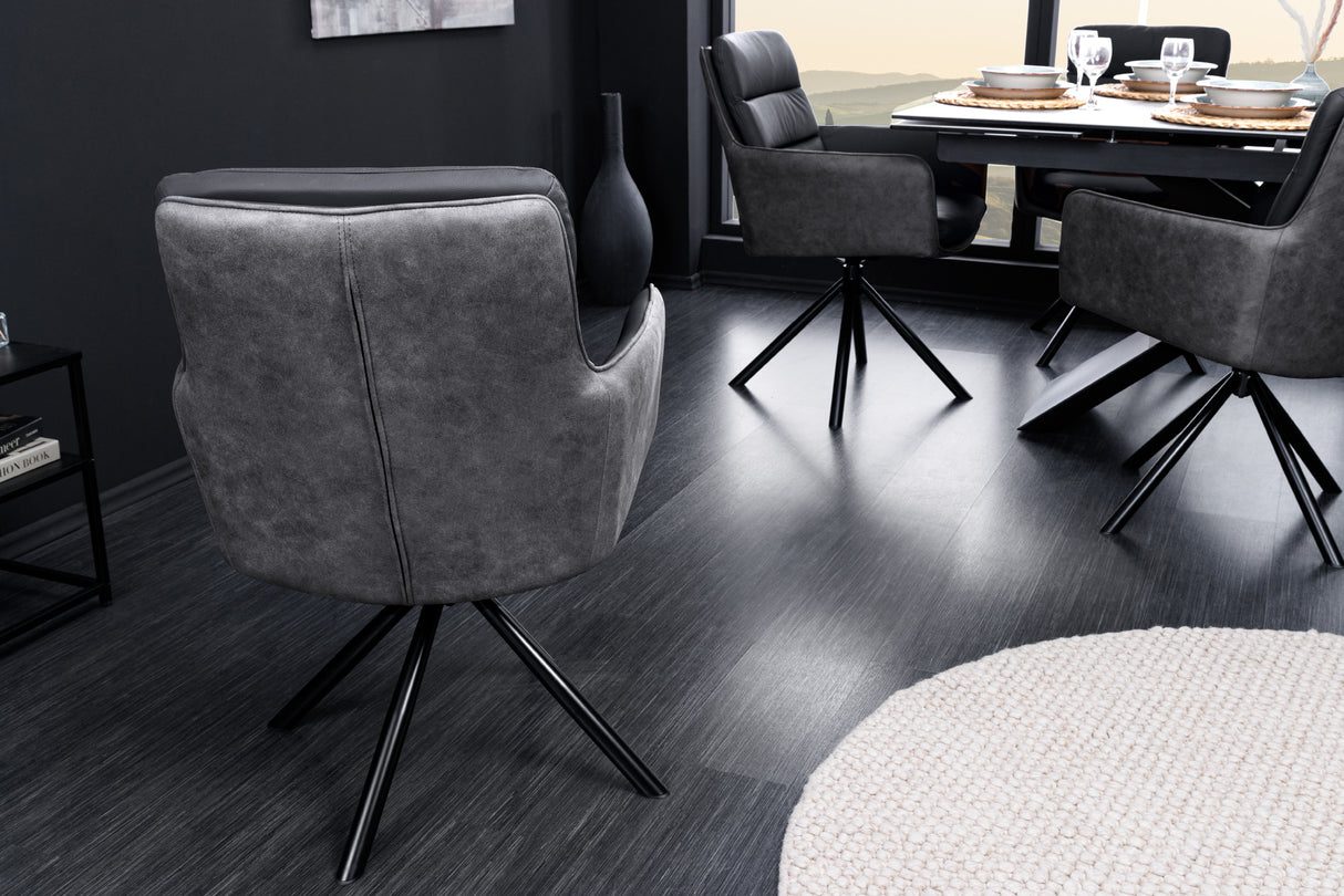 Swivel chair BIG GEORGE 360° with armrests genuine leather and microfibre anthracite