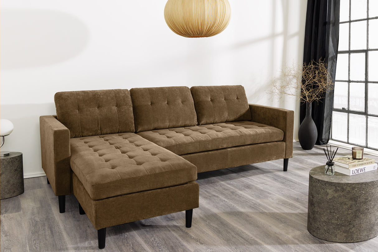 Ecksofa STOCKHOLM 220cm 3-Sitzer Cord braun