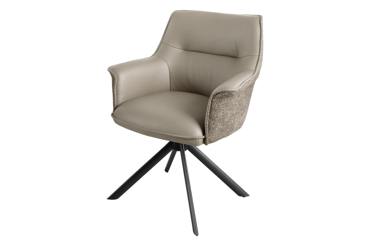 Drehstuhl LE GRAND 180° drehbar mit Armlehnen Strukturstoff und Leder taupe