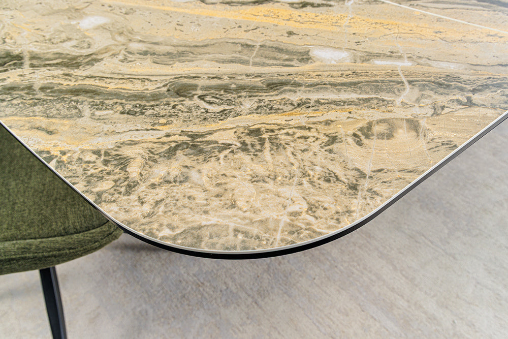 Dining table ELEMENTS 180-260cm extendable walnut frame w/ ceramic top taupe beige marble look