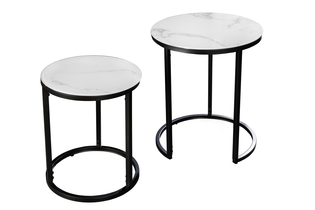 Side table ELEGANCE Ø 50-60cm round set of 2 marble look white black frame