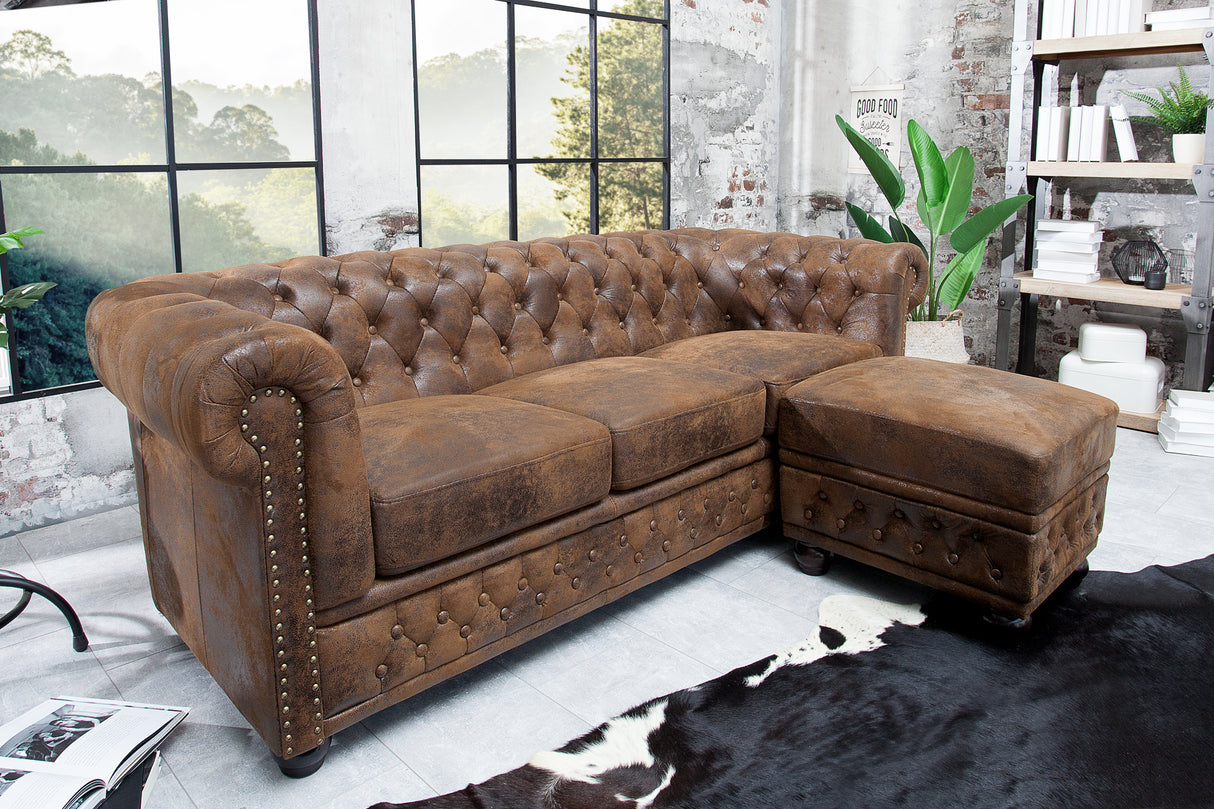 Sofa CHESTERFIELD 3-seater antique look brown