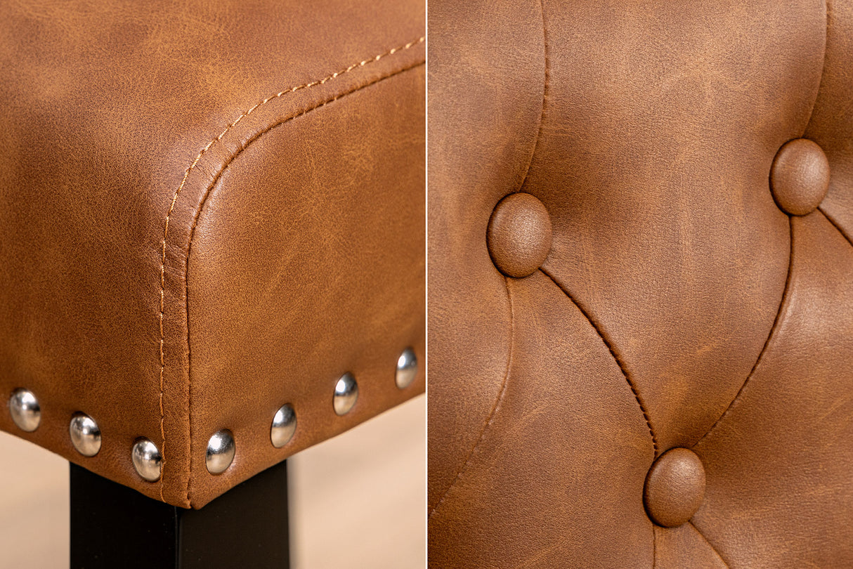 Chair CASTLE artificial leather cognac brown w/ quilting in chesterfield style