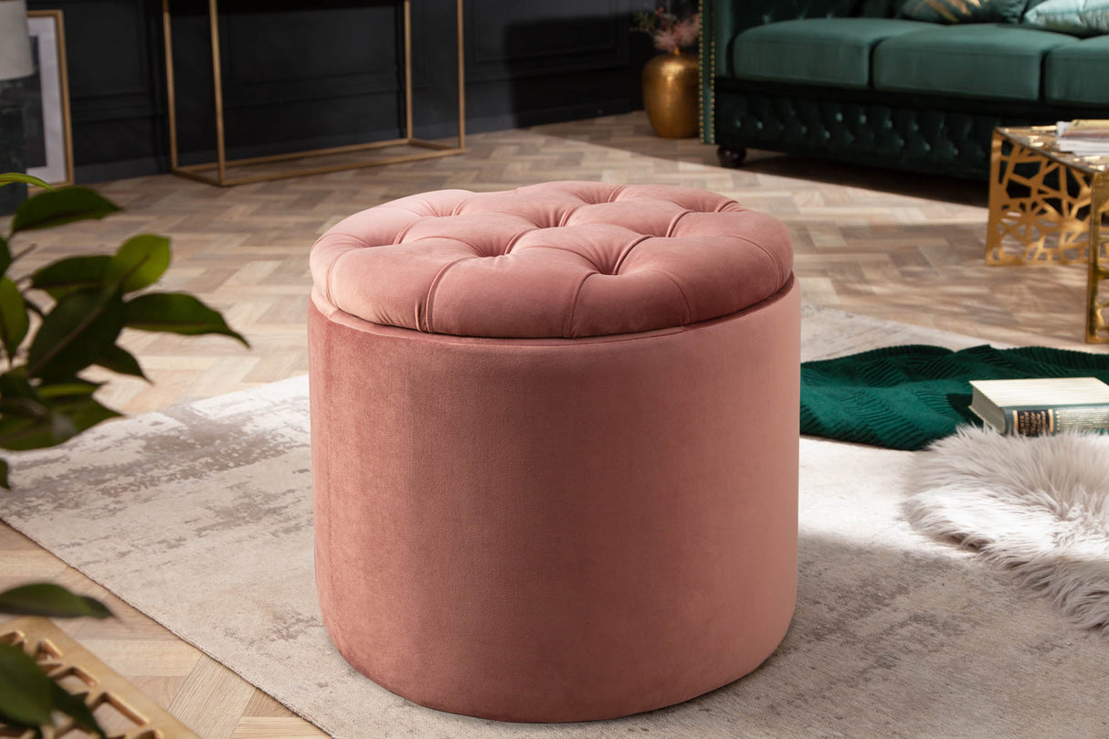 Stool MODERN BAROCK STORAGE 50cm velvet dusky pink