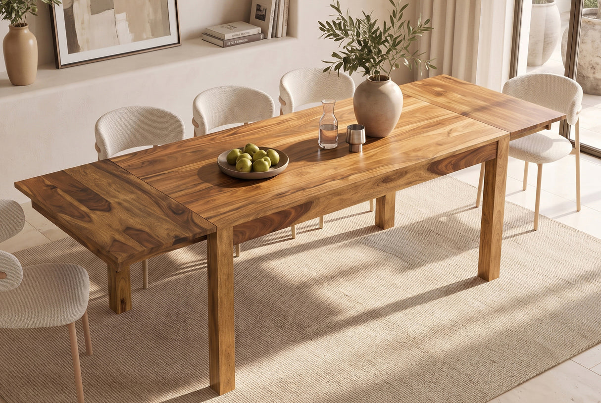 Dining table MAKASSAR 160-240cm extendable sheesham wood brown stone finish