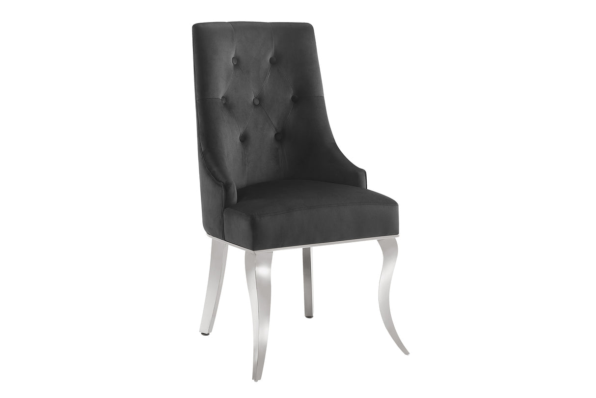 Chair MODERN BAROCK w/ lion´s head handle stainless steel legs silver velvet black