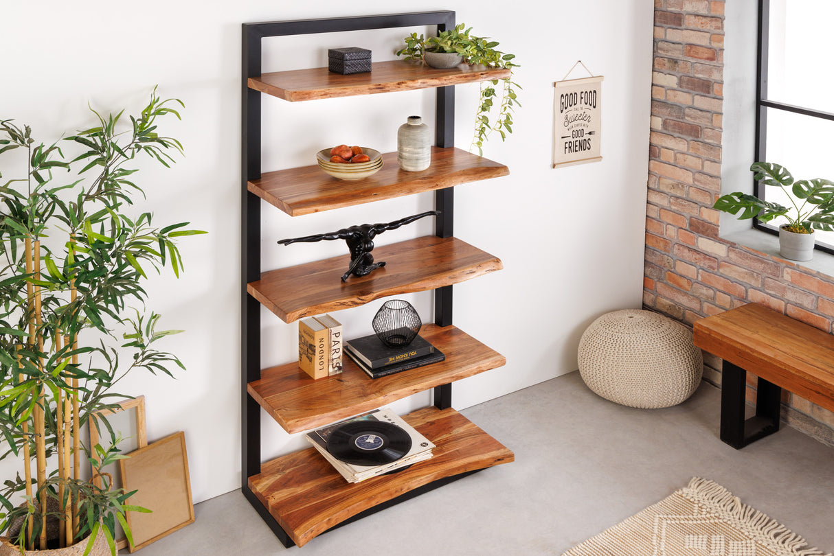 Shelf MAMMUT 180cm acacia wood natural and metal black