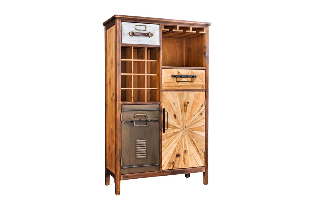 Bar cabinet ATELIER 120cm pine wood vintage brown