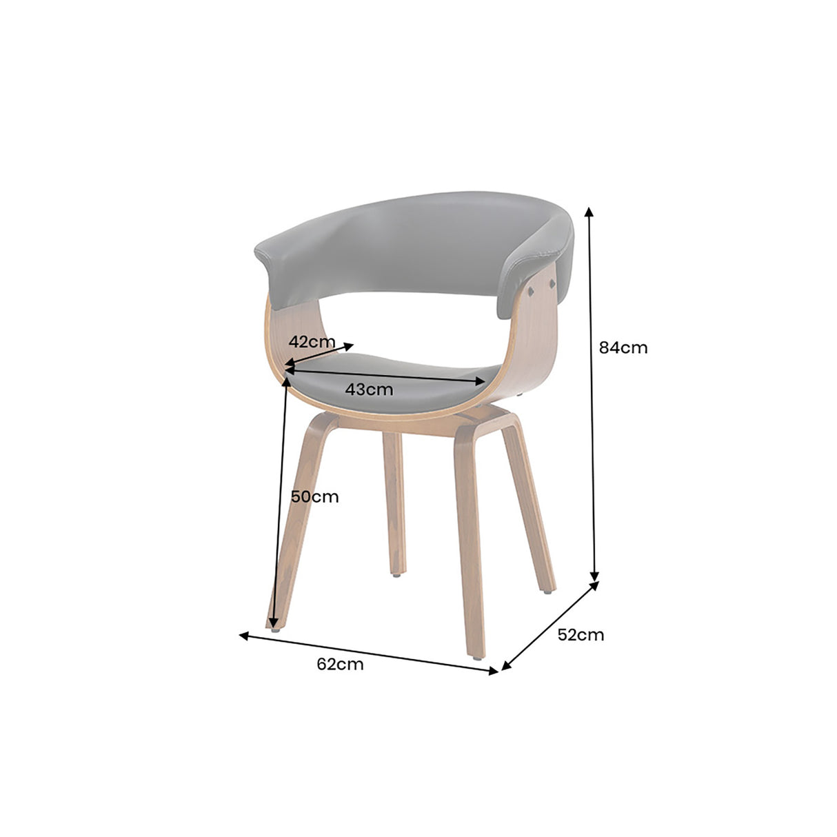 Chair ORGANIC artificial leather black and walnut wood look
