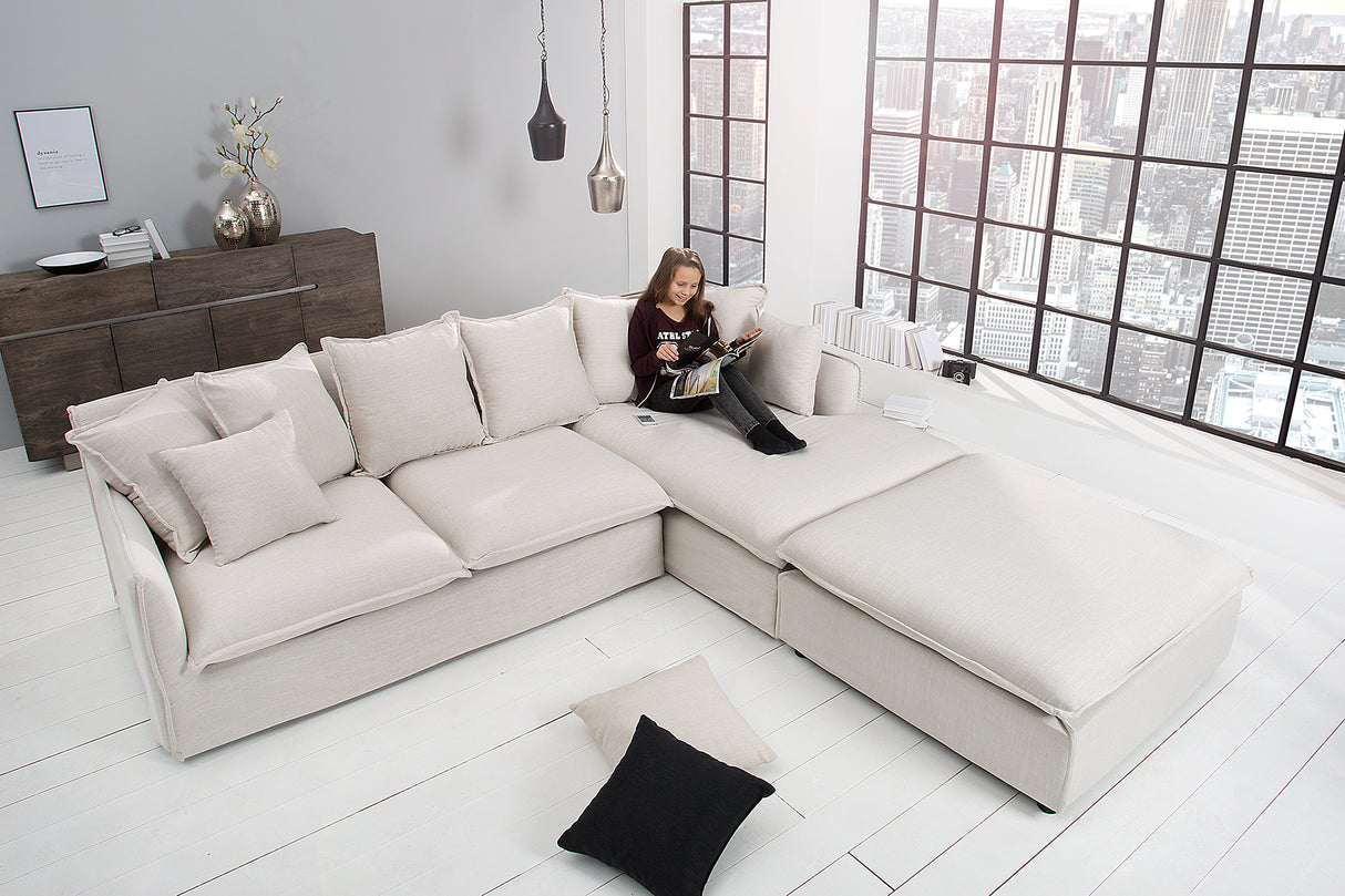 Ecksofa HEAVEN 255cm Federkern abnehmbarer Bezug Strukturstoff Leinen natur