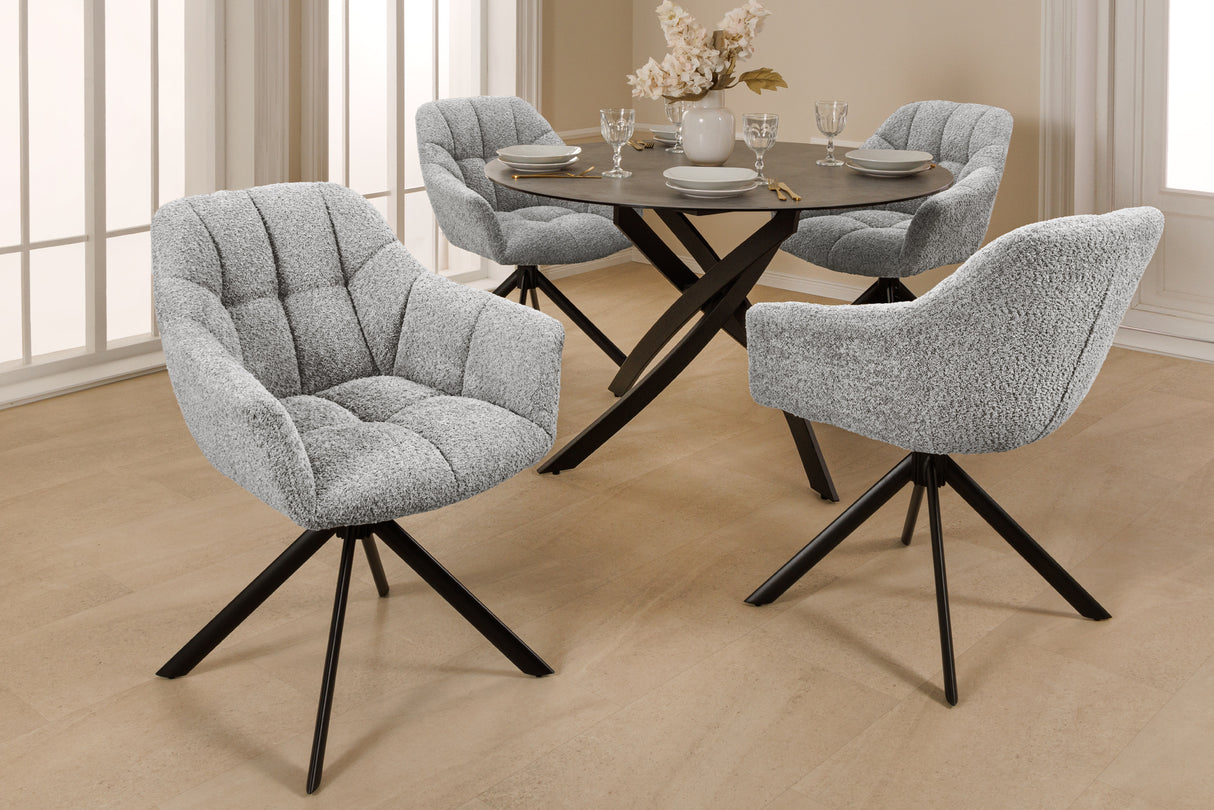 Drehstuhl PAPILLON um 180° drehbar mit Armlehnen Bouclé grau