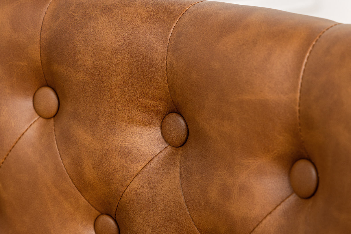 Chair CASTLE artificial leather cognac brown w/ quilting in chesterfield style