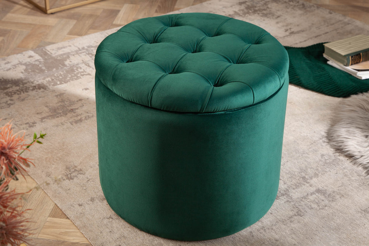 Stool MODERN BAROCK STORAGE 50cm velvet emerald green