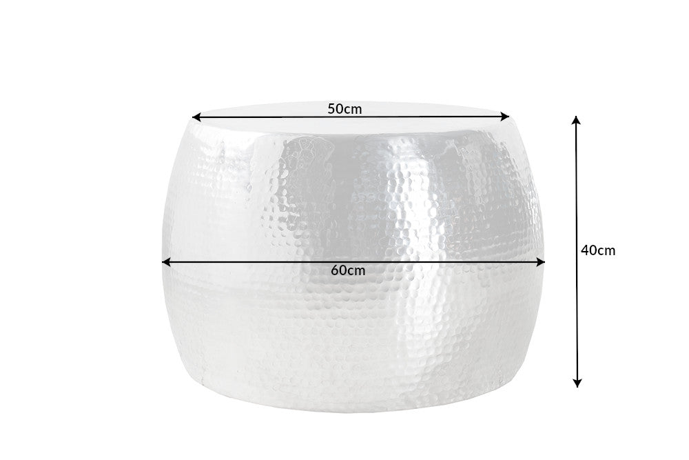 Couchtisch ORIENT 60cm Hammerschlageffekt silber