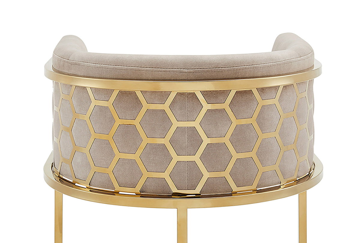 Bar stool ELEGANCE velvet beige w/ golden stainless steel frame