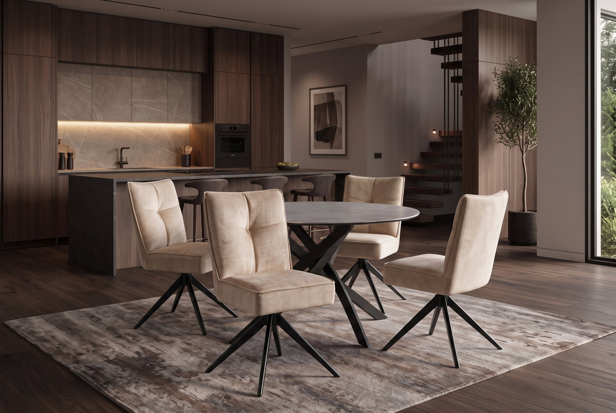 Swivel chair LUGANO 360° auto-return spring core velvet beige black