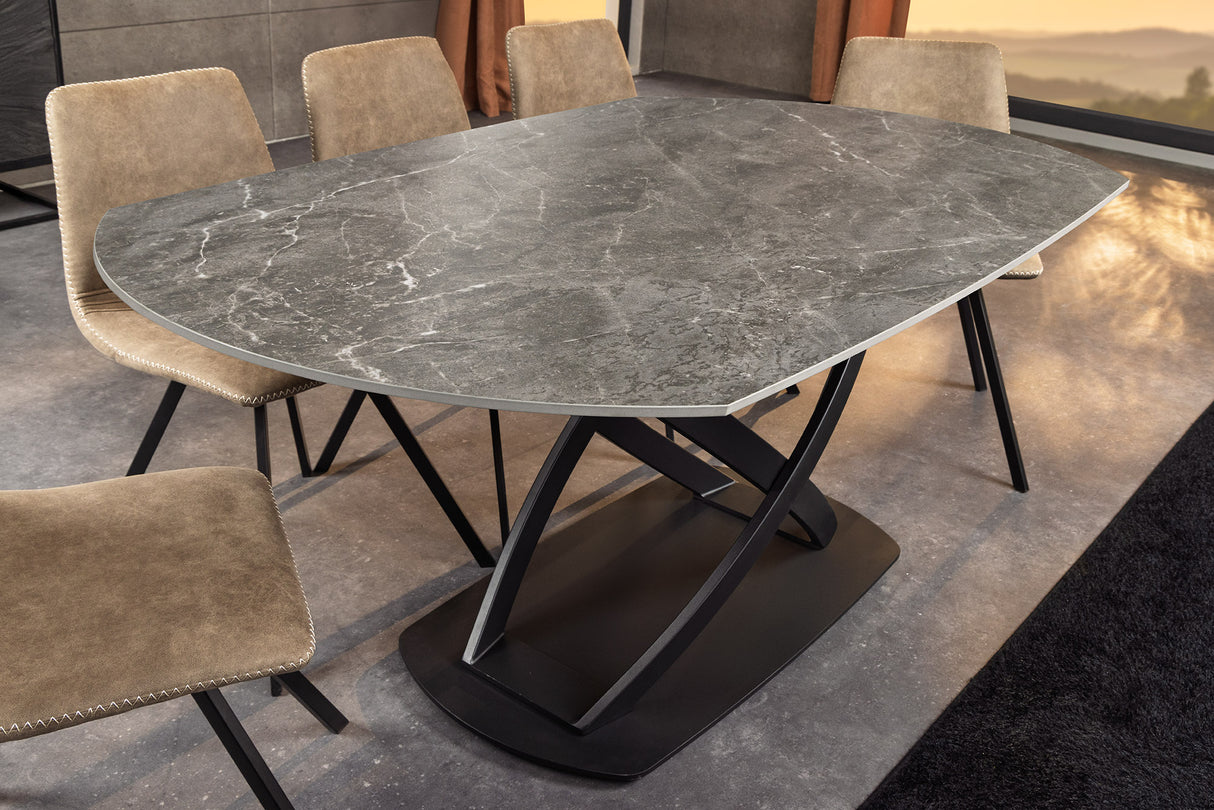 Dining table INCEPTION 130-190cm extendable oval ceramic top anthracite marble look