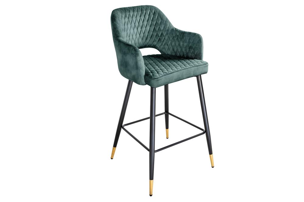 Barstuhl PARIS 76cm Samt mit dekorativer Steppung Petrol