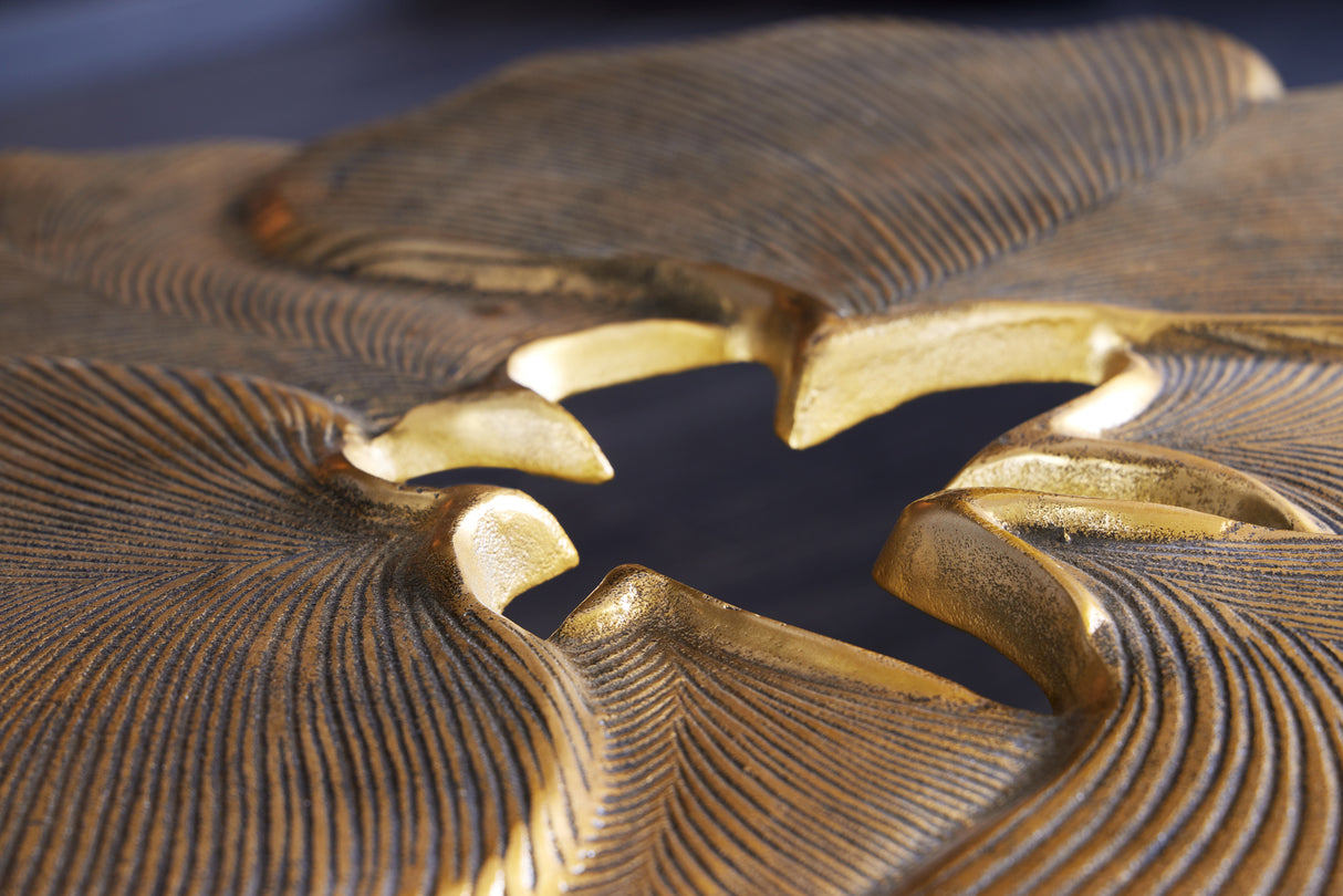 Couchtisch GINKGO LEAVES 95cm gold mit schwarzen Beinen