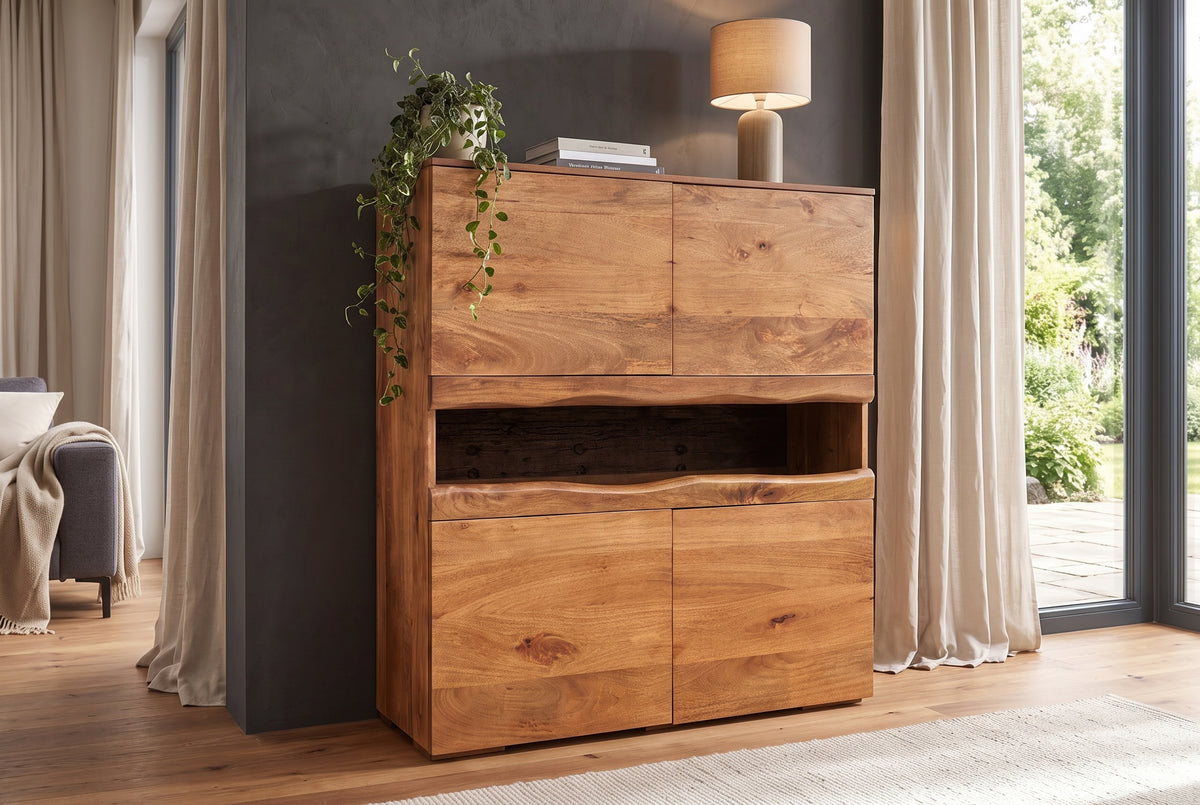 Highboard GRAND MANGO 120cm mango wood brown w/ remote-controlled LED light