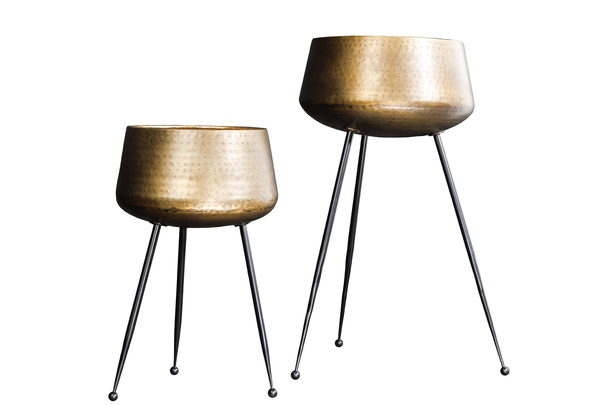 Blumentopf FLOWERS 2er Set schwarzer Rahmen Hammerschlageffekt Messing